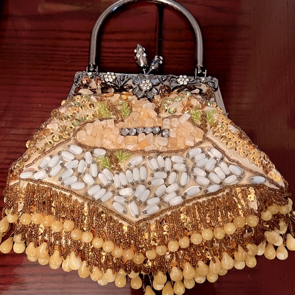 Vintage White Tiger Eye and Rose Quartz Evening Bag
